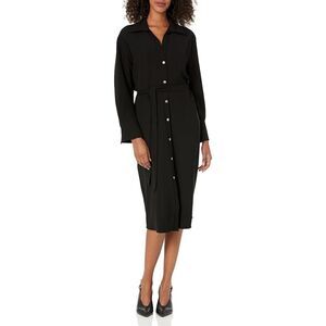 Vince Women's Black Belted Long Sleeve Shirt Dress Sz XXS